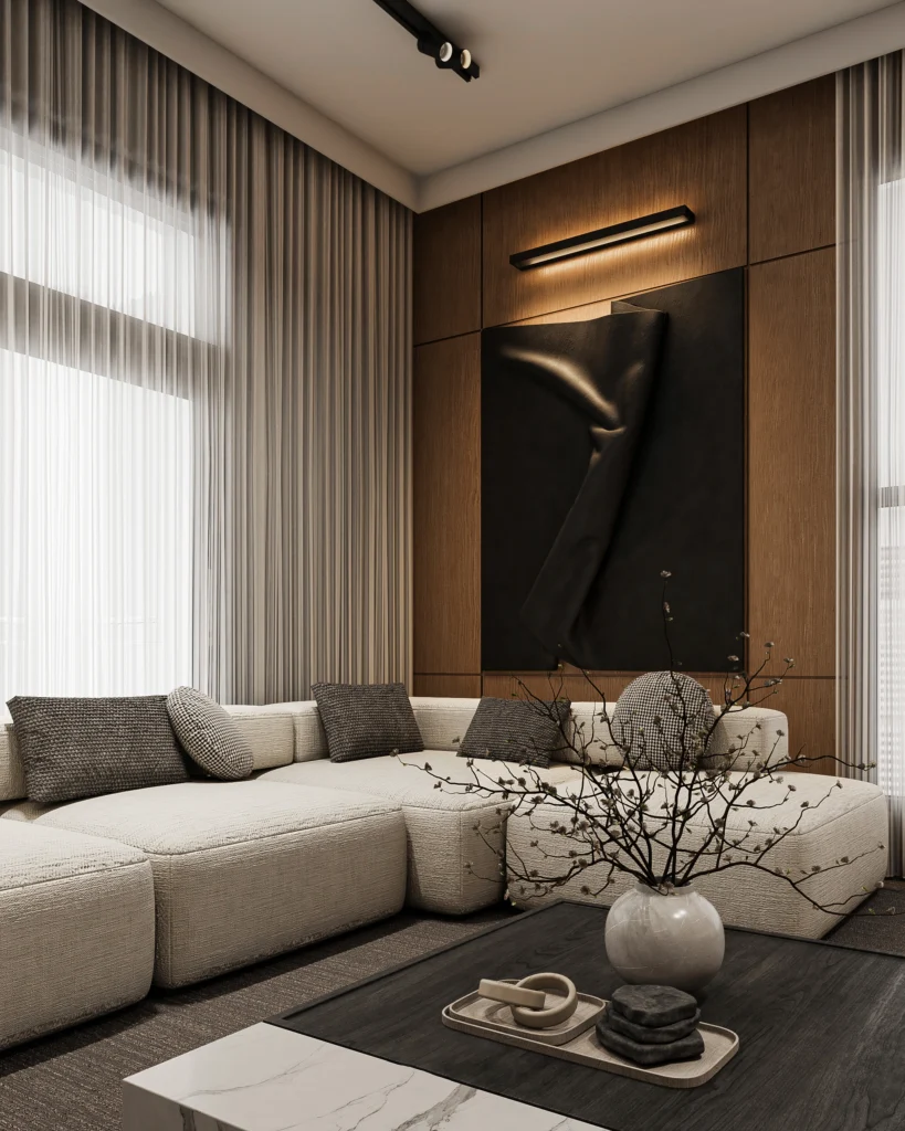 Living Area Living Space furnish and fit out harooni design Dubai. UAE