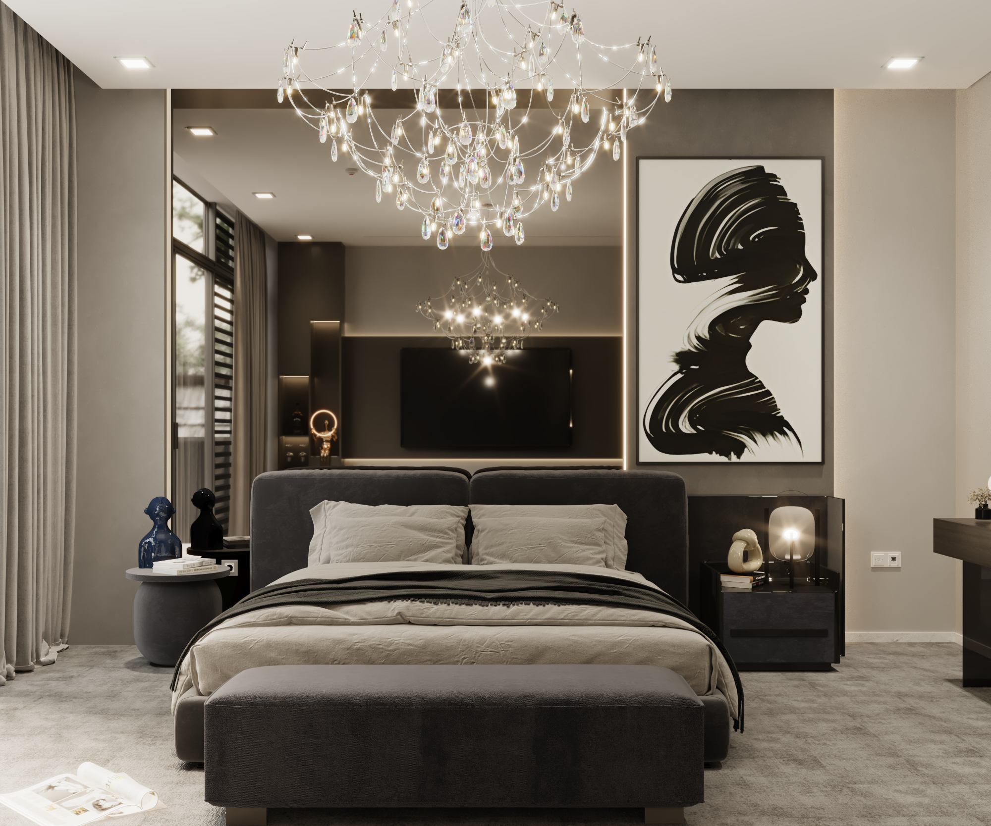 interior and exterior design bedroom, master room harooni design Dubai, u.a.e