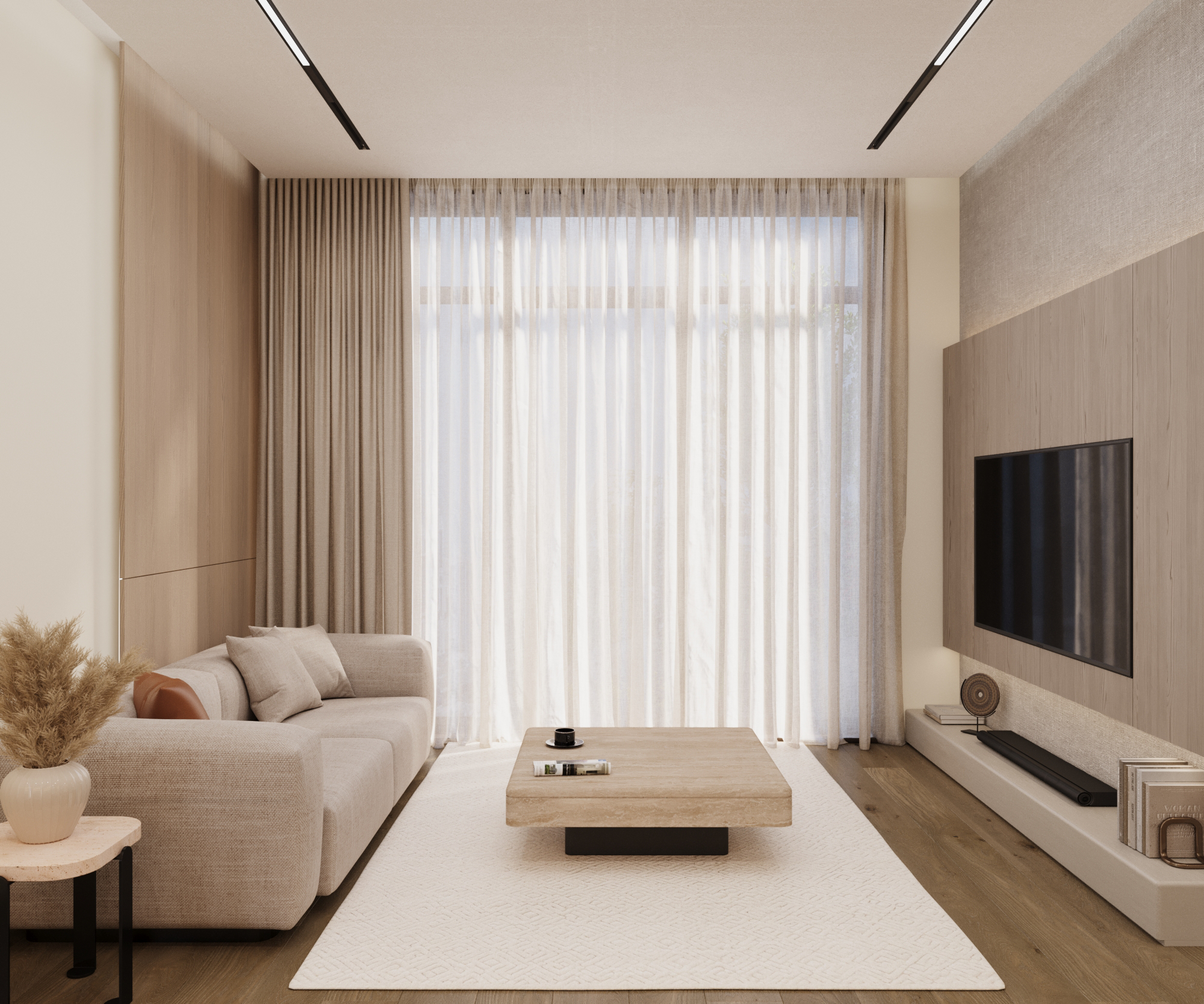 Living Area Living Space Kitchen Space Dining Area furnish and fit out harooni design Dubai. UAE