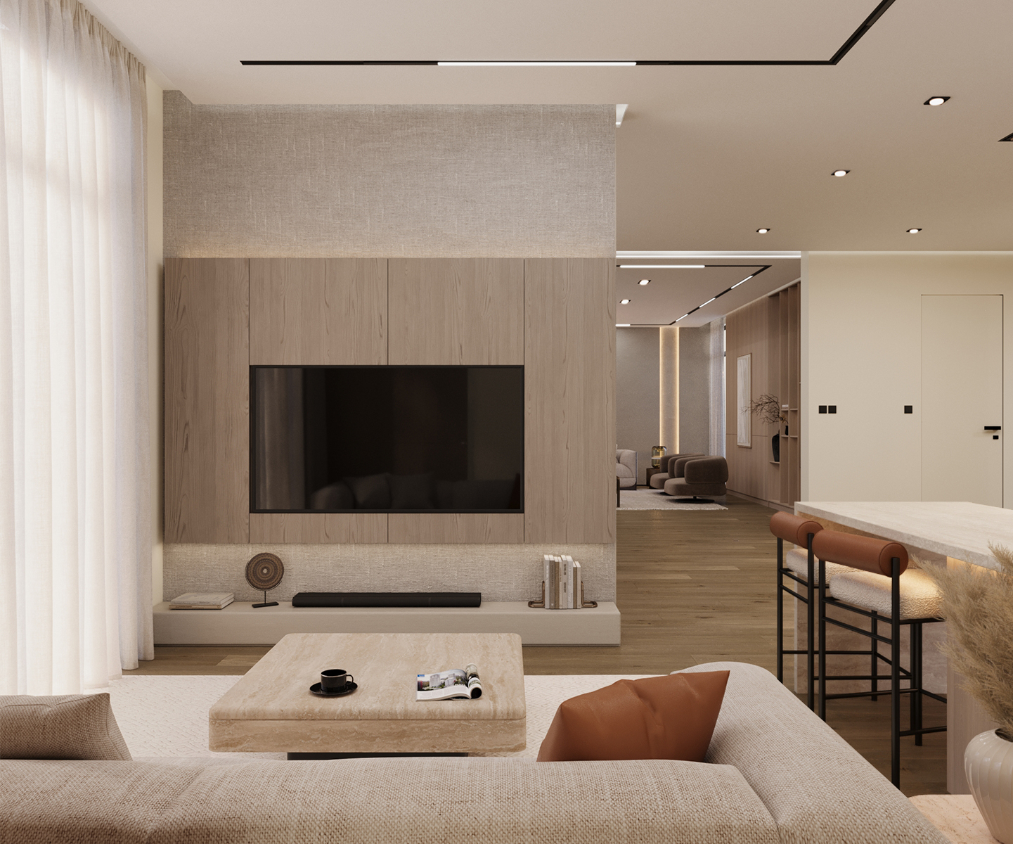 Living Area Living Space Kitchen Space Dining Area furnish and fit out harooni design Dubai. UAE