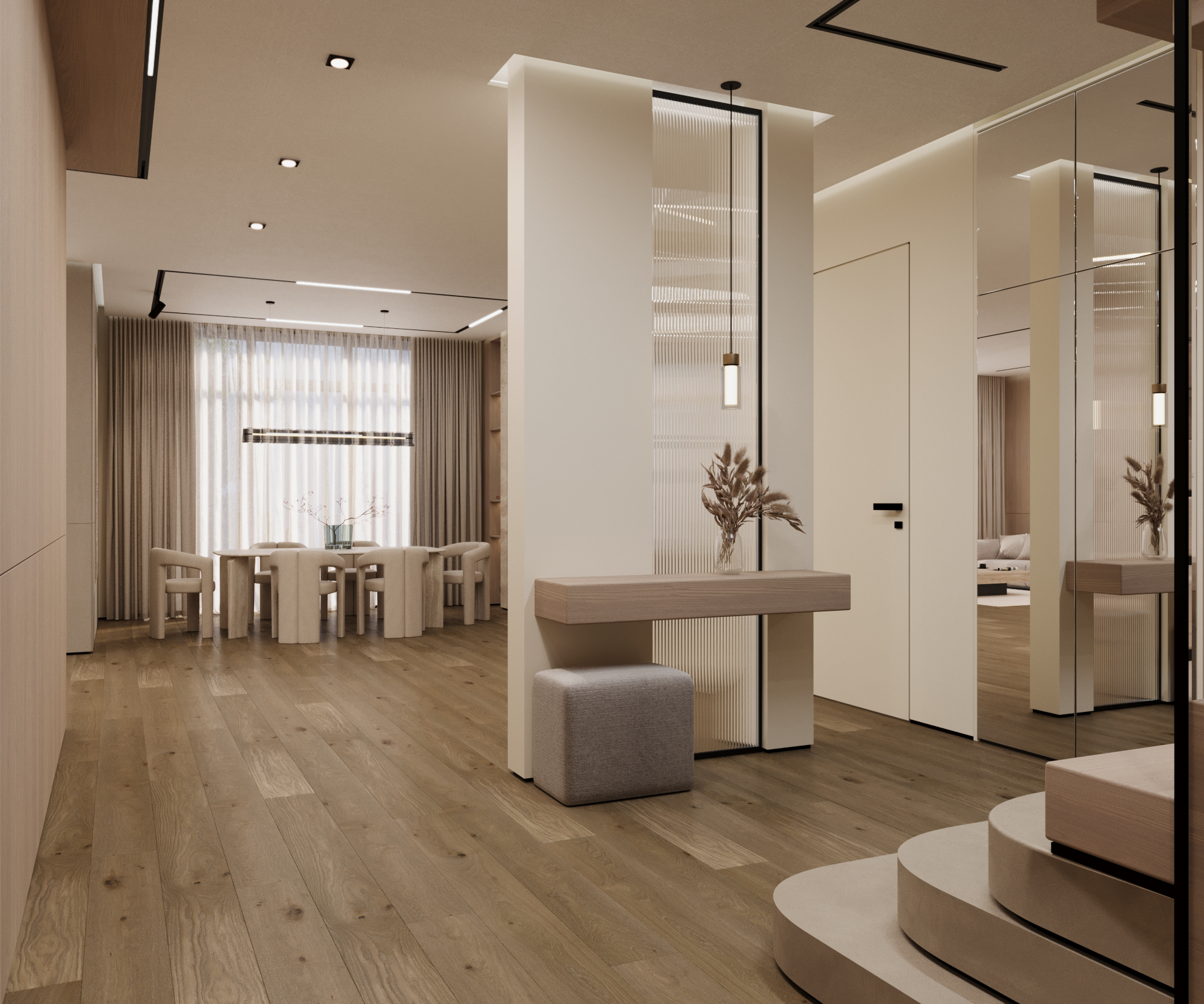 Living Area Living Space Kitchen Space Dining Area furnish and fit out harooni design Dubai. UAE