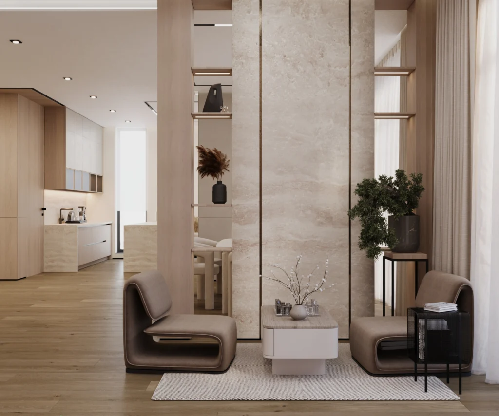 Living Area Living Space furnish and fit out harooni design Dubai. UAE