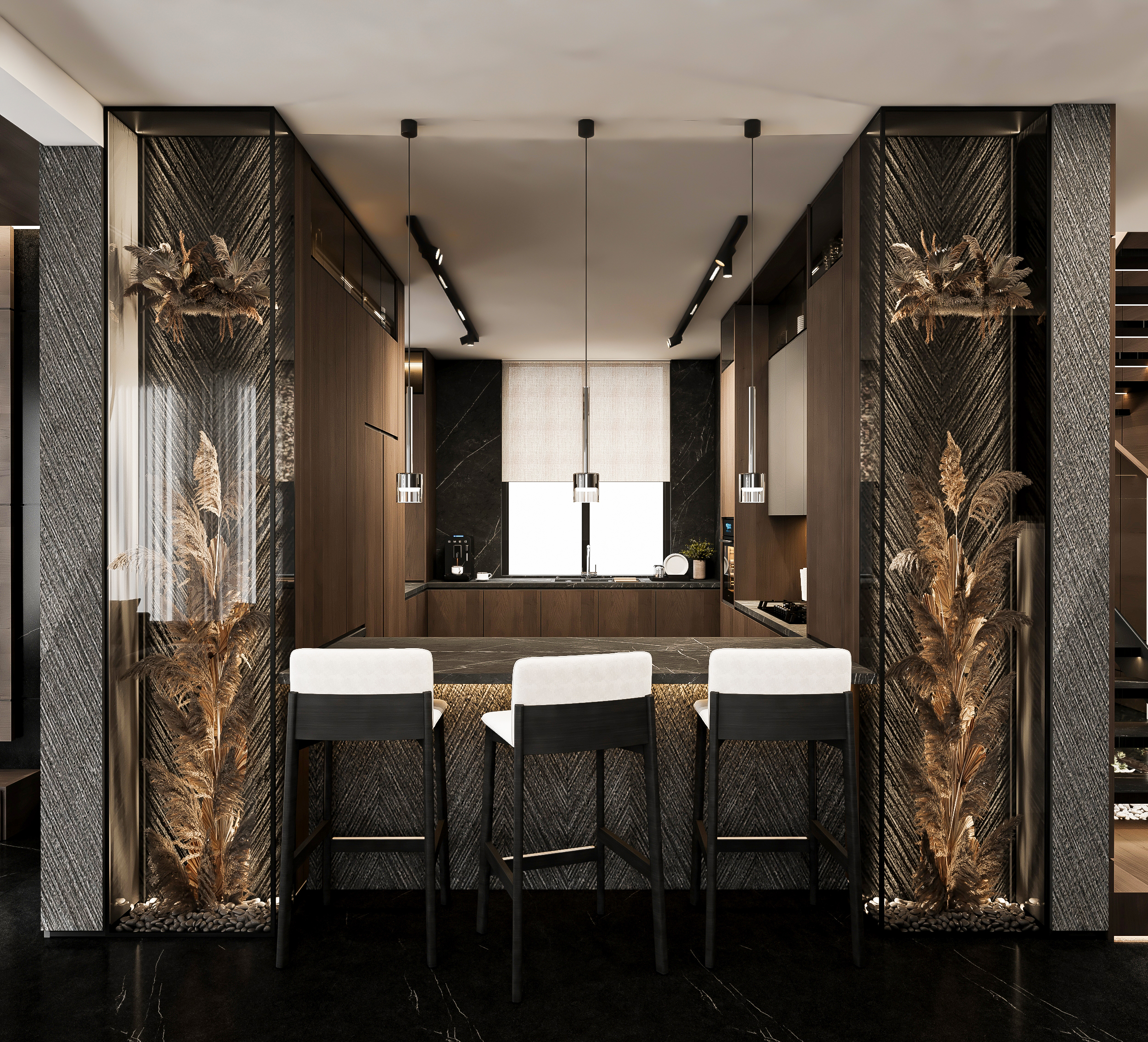 Living Area Living Space Kitchen Space Dining Area furnish and fit out harooni design Dubai. UAE