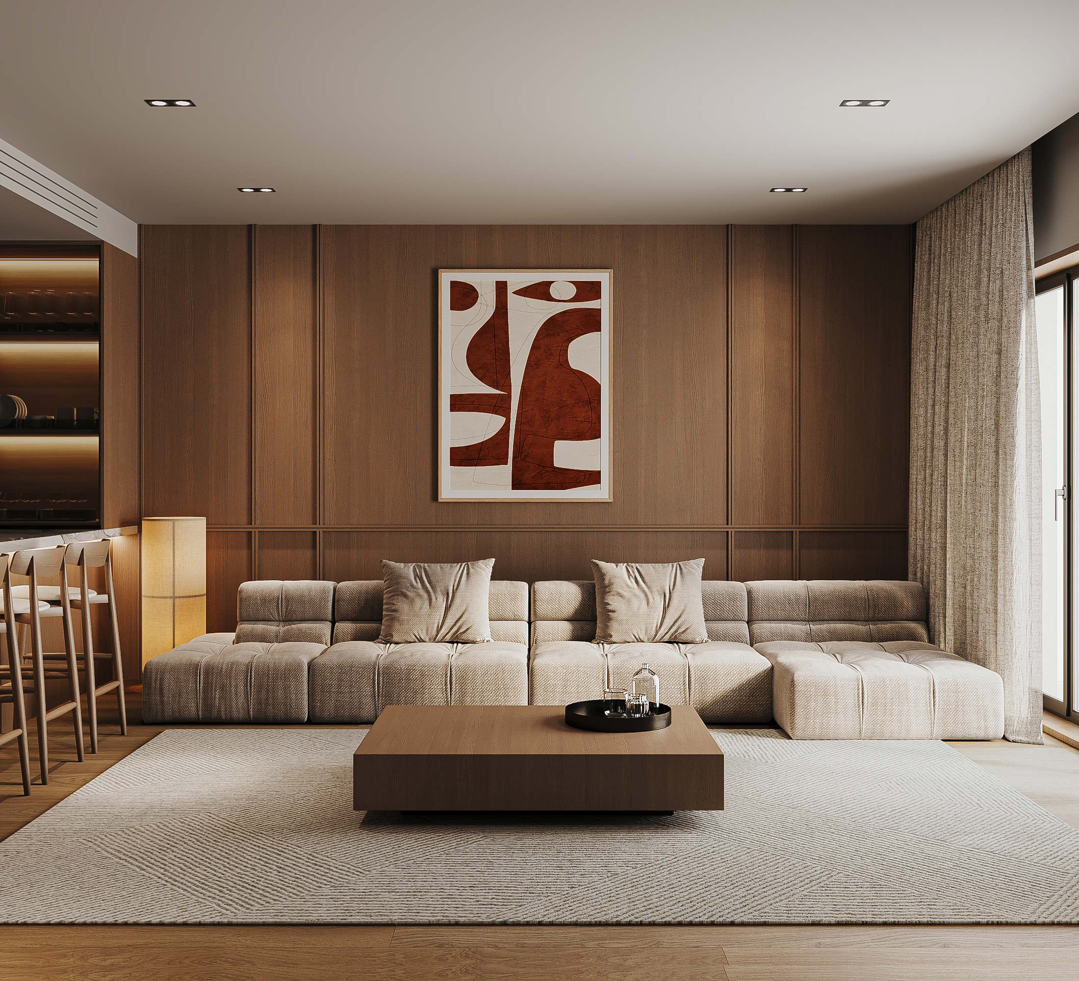 living room Kitchen furnish and fit out harooni design Dubai. UAE